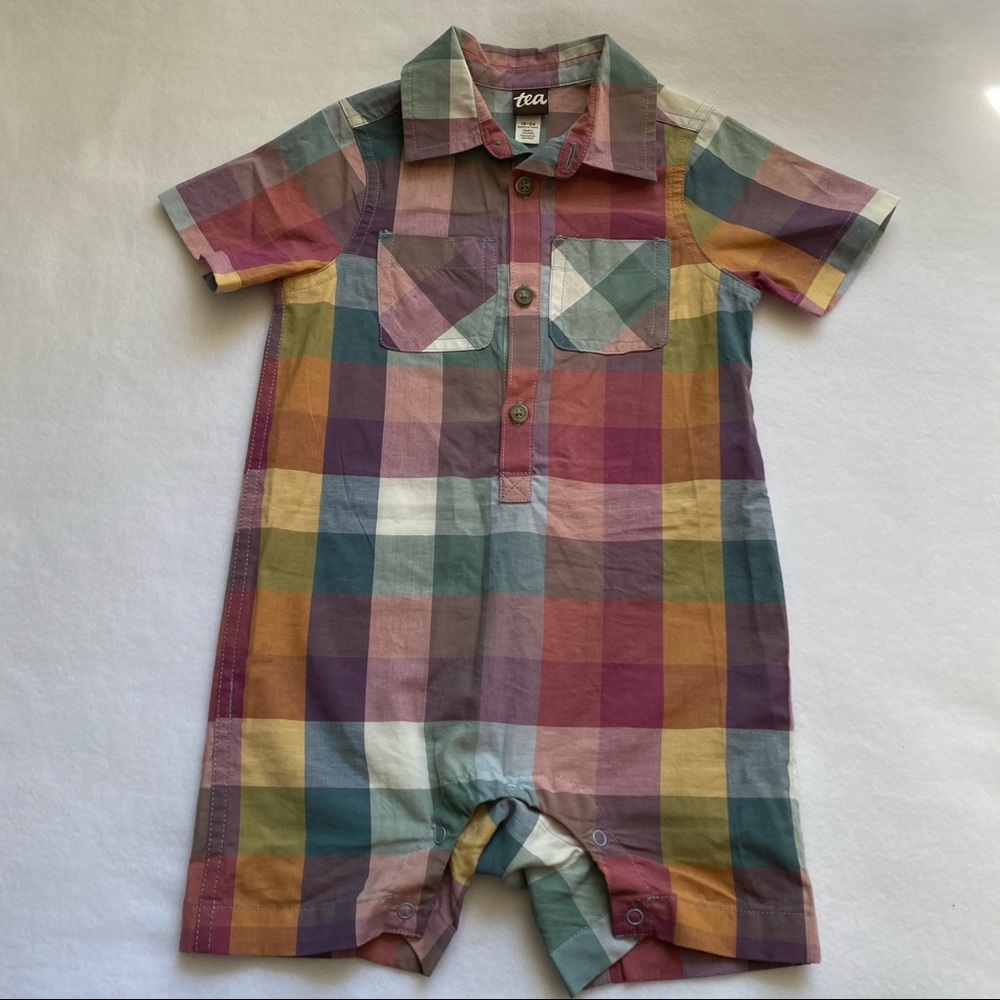 Multi-colored Plaid Tea Collection Romper